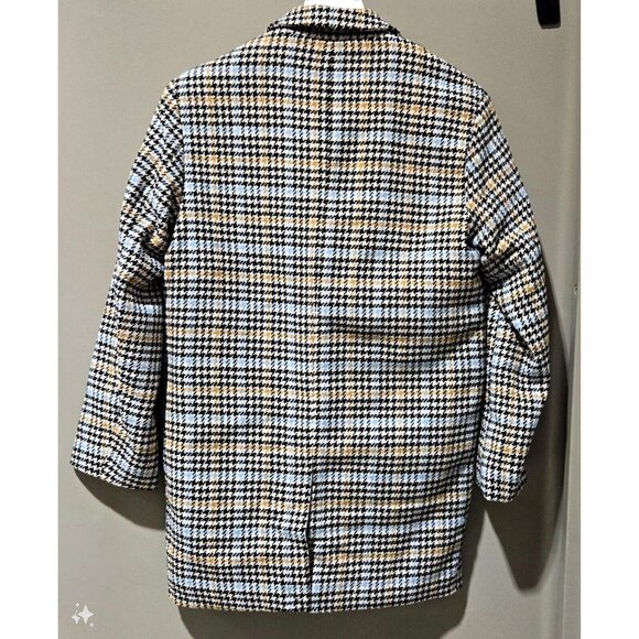 A New Day Black Blue Gold Houndstooth Wool Blend Blazer Jacket Overcoat -- Sz XS - Picture 6 of 10